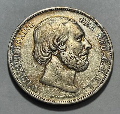 NETHERLANDS - Wilhelm III - 2 1/2 Gulden - 1869 - Km-82 - Large Silver Coin • $35
