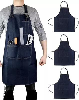 Heavy Duty Denim Work Apron With Pockets Adjustable Jean Tool Apron For Men • $12.99