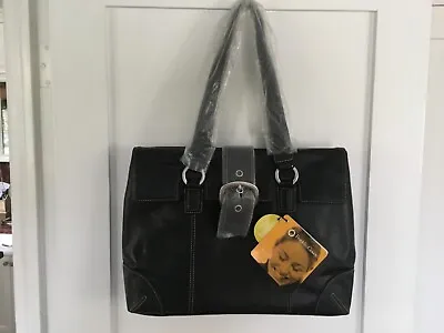 Franklin Covey Black Leather Hand Bag Travel Laptop Tote Purse • $50