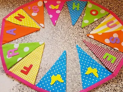 £1 • Buy Personalised Bunting- Lovely Bright Colours & Butterflies -£1 Per Flag, Free P&p