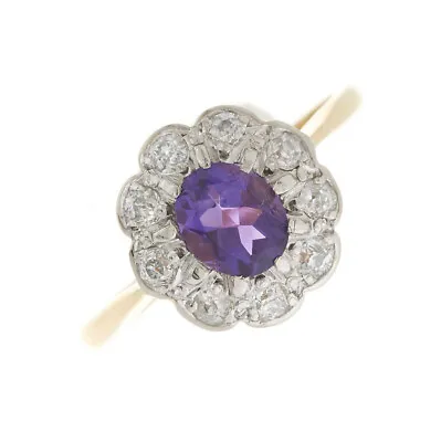 Antique Amethyst And Diamond Cluster Ring 18ct Gold With A Platinum Setting • £399