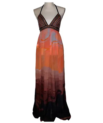 Matthew Williamson Escape Halter Maxi Dress -100 % Silk/Embroidery/bead- Size 10 • £114.74