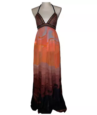 £136.66 • Buy Matthew Williamson Escape Halter Maxi Dress -100 % Silk/Embroidery/bead- Size 10