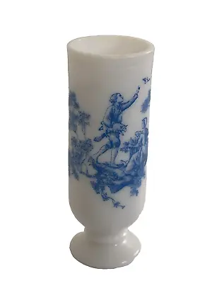 Vintage Avon Milk Glass - Blue Toile Scene - Bud Vase 1970s Free Shipping • $14.40