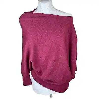 Anthropologie Moth Wool Knit Top Size S/P Asymmetrical Burgundy Off Shoulder  • $25