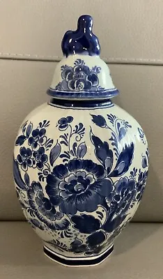 Vintage Delfts Jar Hand Painted Holland Urn Royal Blue & White Flower Vase • $26.99