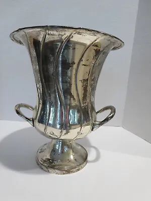 Vtg Distressed Silver Plate Champagne Bucket Urn Flowers Wine Chiller Ice 10-1/4 • $44.96