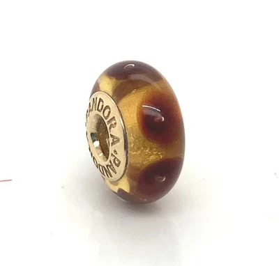 $42 • Buy Genuine Pandora 14ct Yellow Gold Brown Calla Murano Glass Charm 750402 Retired