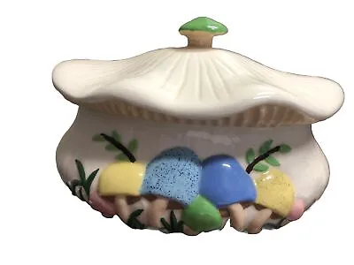Vintage Covered Serving Soup Bowl Mushroom Shape Hand Paint Art Pottery 1975 • $55