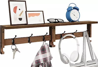 Coat Hooks Wood Rack Wall-Mounted 31.5 Inch Entryway Shelf With 10 Hooks (Brow • $37.69