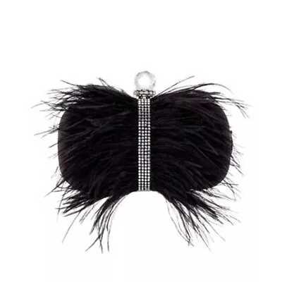 Nina Women's Feather Embellished Minaudiere Clutch Black Silver • $68.71