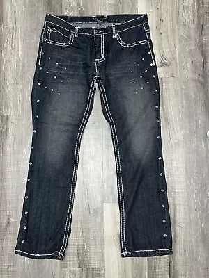 Victorious Urban Couture Jeans Black Denim Mens 38x33 Rhinestones Cyber Y2K • $149.99