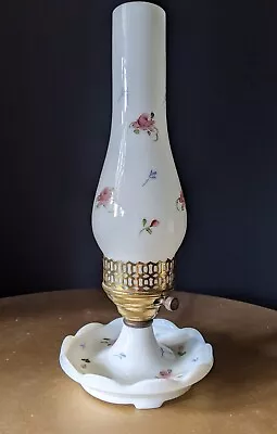 Vintage 13.5  Hurricane Oil Style Lamp Floral White Milk Glass  • $28.90