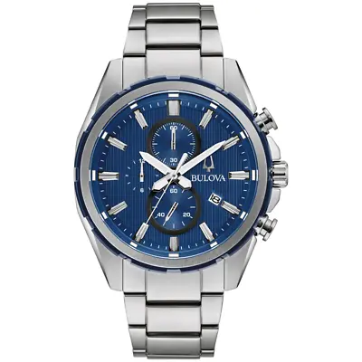 Bulova Men's Quartz Calendar Blue Dial Chronograph Watch 43MM 98A259 • $122.99