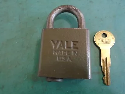 Vintage Yale Cast Iron Padlock With Yale Key.  Key Hole Cover / Hardened • $14.99