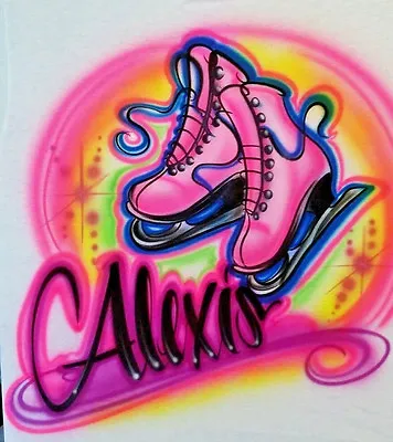 Airbrushed Figure Skates Shirt With Name Ice Skate (Sizes 6 Months - Adult 5XL) • $20.99