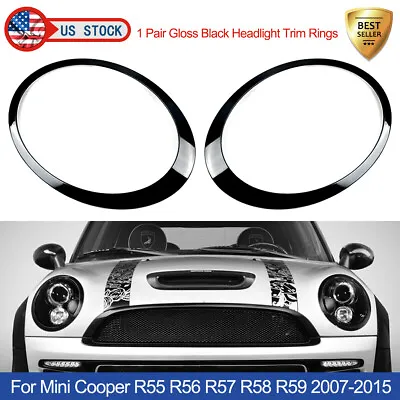 Headlight Trim Ring Left+Right For Mini Cooper R55 R56 R57 2007-2015 Gloss Black • $26.29