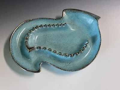 $15 • Buy Vintage Blue Gold Leaf Ashtray Ceramic California USA Mid Century Modern