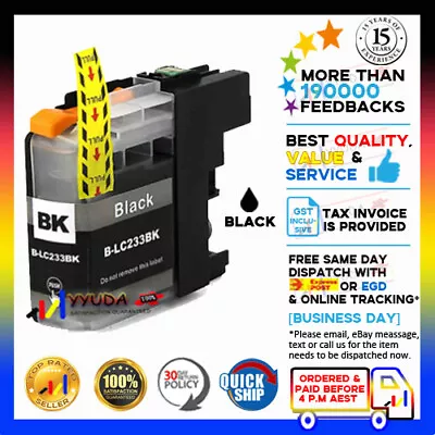 3x Yyuda NoN-OEM LC-233 Black Only For Brother MFCJ4620DW DCPJ4120DW Printer • $11.85