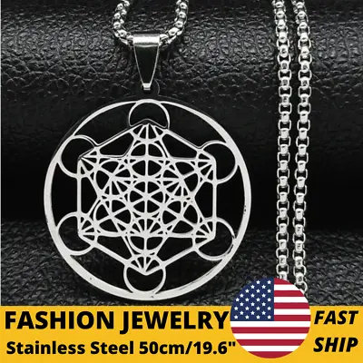 $16.99 • Buy S925 14K Silver Gold Plated  Men Necklace Pendant Metatron Sacred Geometry