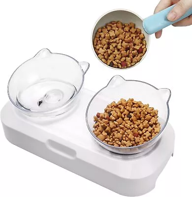 Miss Good Raised Double Cat Bowl With Stand Pet Feeding And Watering Bowls For  • £17.48