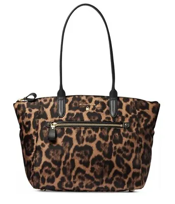 Michael Kors Bag Kelsey Medium Leopard Print Nylon Tote Butterscotch Zip • $95