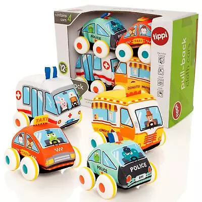 Tippi Pull-Back Cloth Cars For Baby/Toddlers - Soft Play Push-Along Vehicles • £15.99