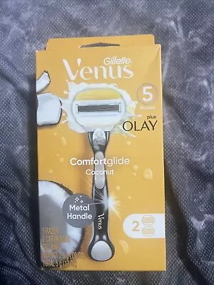 Gillette Venus Olay Comfortglide Coconut Metal Handle 5 Blades 2 Cartridges • $11