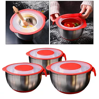 Stainless Steel Bowls Salad Eggs Strainer Bowl With Lid For Food Storage • £11.93