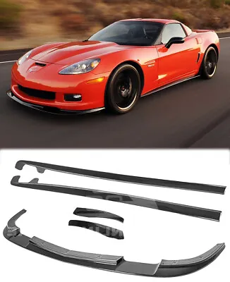 GLOSSY BLACK Front Splitter & Side Skirts ZR1 Style Fits 05-13 Corvette C6 Z06 • $399.98