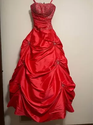 Mori Lee Corset Beaded Prom Dress Sleeveless Red Orange Size 3/4-preowned • $48