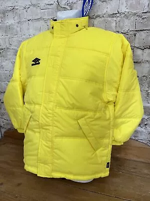 Vintage Umbro Managers Coach Jacket Coat Yellow Puffer Full Zip Size Youths New • £12.99