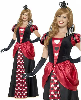 Royal Red Queen Of Hearts Ladies Fairytale Fancy Dress Costume Sizes S-XXL • £22.49