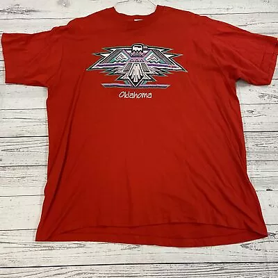 Vintage Oklahoma Thunderbird Red Graphic T Shirt Men Size 2XL 1991 Slim Fit • $19.50