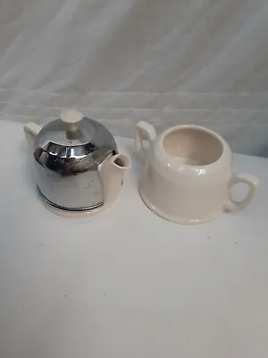 Vintage Japan White Porcelain Teapot W/  Aluminum Cover And Sugar Bowl • $12.70