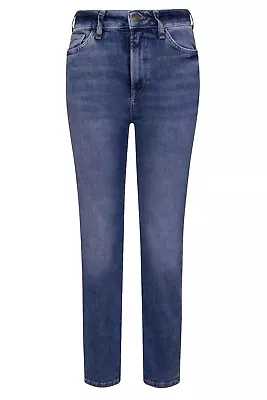 Ex M&S Ladies Denim Jean Straight Leg Mid Rise Stretch Ankle Grazer Womens Blue • £13.49