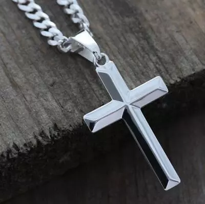 Sterling Silver Men Cross Necklace Elegant Classic Silver Unisex Cross Choose • $39