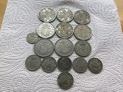 Lot Of 8 X British  Silver Half Crown Coins - 6x One Shilling 1 Half Pence • £14.99