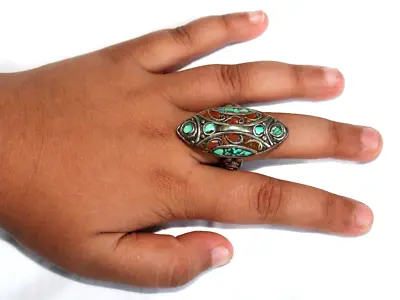 Vintage Turquoise Stone Tibetan Silver Alloy Ring Size 9( Us ) • $8.99