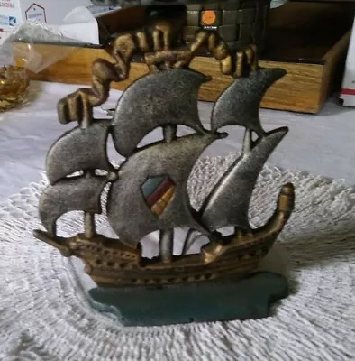 Vintage Antique Candle Holder Door Stop Cast Iron Galleon Ship • $23