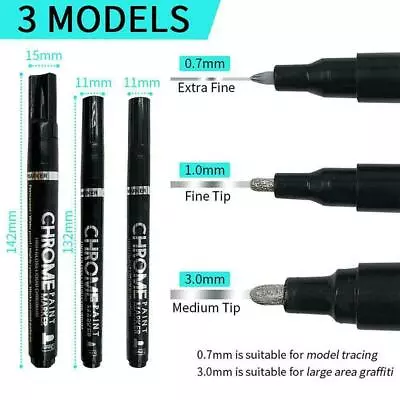 3PCS Silver Art Liquid Mirror Chrome DIY Highlight Marker Pen Multifunction Pen • £9.59