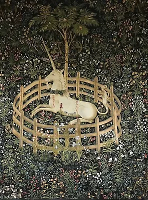 Medieval Tapestry Wall Hanging Unicorn In Captivity Captured Mille Fleur 53”x40” • $191.11