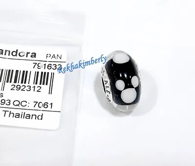 Pandora Disney Mickey Mouse Charm S925ALE Black/White Murano Glass NEW 791633 • $49.99