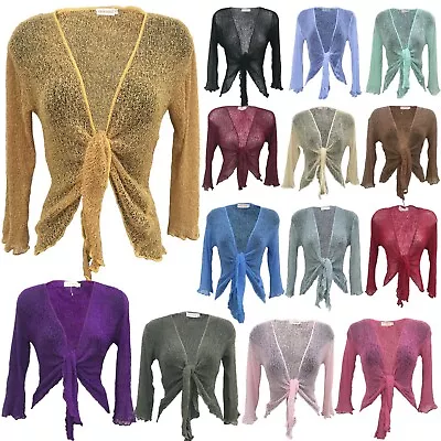 £14.99 • Buy Fishnet Front Tie Knot Shrug Womens Bolero Tops Crochet Cropped Mesh Cardigan Sm