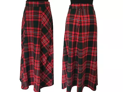 Vintage Jake London Tartan Check Wool Ankle Skirt S 60s 70s • £25