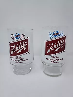 Vintage Schlitz Beer Glass Tall Boy 7  Tall Set Of 2 FREE SHIP • $27.99