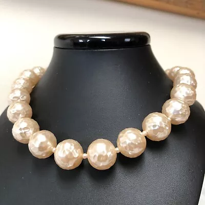 Vintage Faux Pearl Beaded Necklace 16mm Round Pearl Champagne/Cream Color 30 L • $12