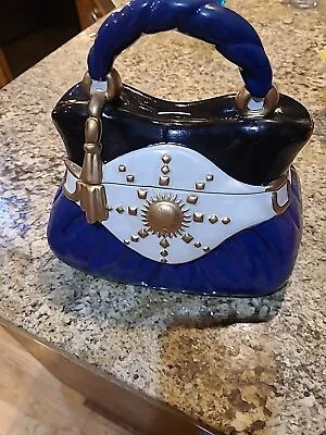 David's Cookies Handbag Navy Blue & Gold Purse Ceramic Cookie Jar Vintage • $15