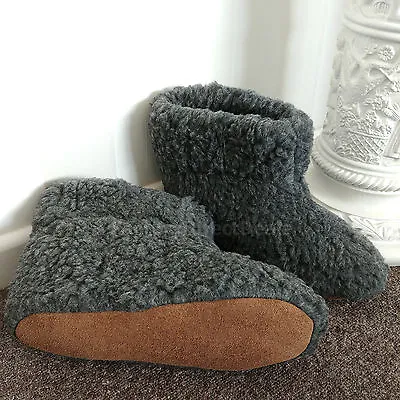 £19.99 • Buy CHARCOAL Pure Sheep Wool Boots Slippers Sheepskin Suede Sole Women's Ladies Mens