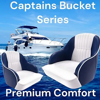 Boat Seat Captains Bucket Series Helm Chair Blue/white  1 Pair Marine Seats • $600